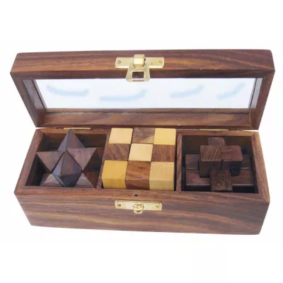 Maritim by Morris 3 Knobelspiele in der Box mit Glasdeckel, Holz, 17,5x6,5x6cm