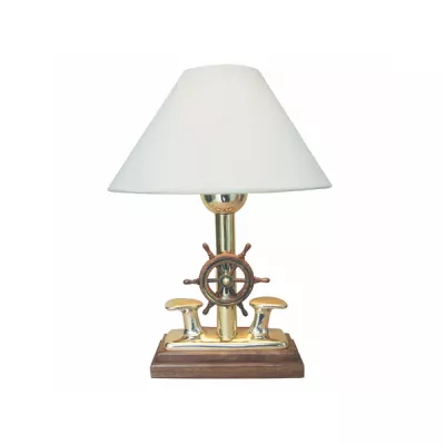 Maritim by Morris Lampe - Poller mit Steuerrad, elektrisch 230V, E14, Messing/Holz, H: 35cm, Ø: 25cm