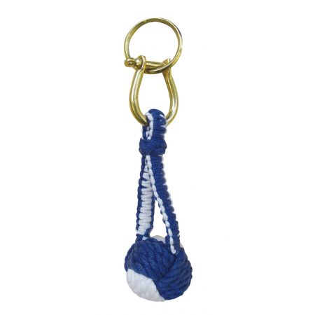 Schlüsselanhänger - Affenfaust, Baumwolle/Messing, blau/weiß