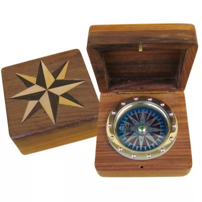 Maritim by Morris Kompass in Holz, Messing/Kupfer, 7,5x7x3,5, Ø: 4,3cm