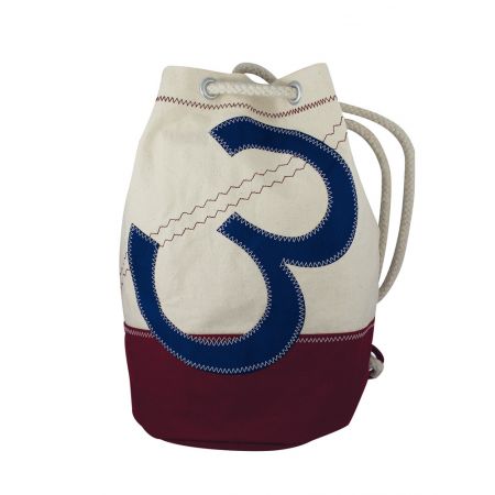 Rucksack klein mit Zahlenmotiv, Baumwolle, beige/weinrot/blau, H: 36cm, Ø 22cm