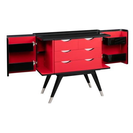 Morris Art Deco Kommode Holz Schwarz Rot