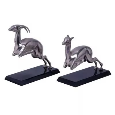 "Pair of Deers Silver" Buchstützen aus vernickelter Bronze