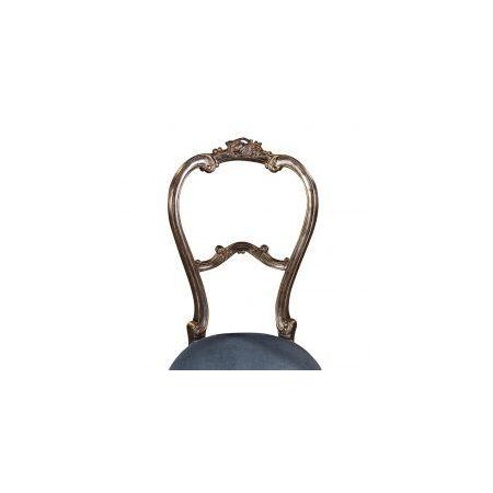 Dekostuhl in silber mit blaumen Sitzkissen aus Samt Stuhl