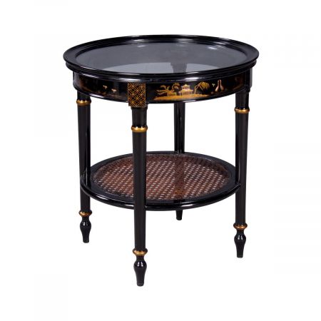 Beistelltisch Chinoiserie Rund mit Glassplatte