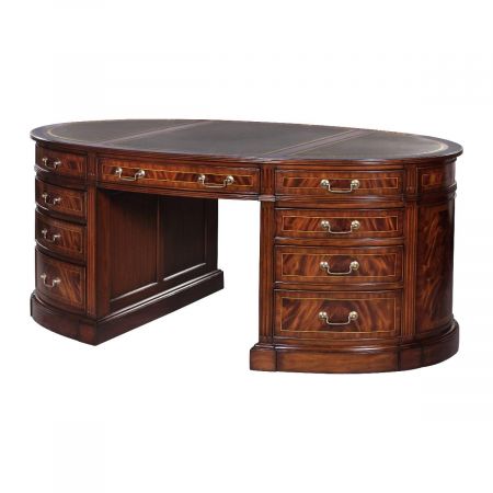 Partnersdesk Oval Schreibtisch leder Top Oberfläche in Grün