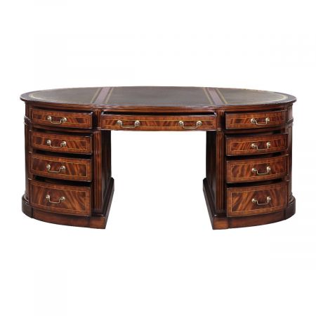 Partnersdesk Oval Schreibtisch leder Top Oberfläche in Grün