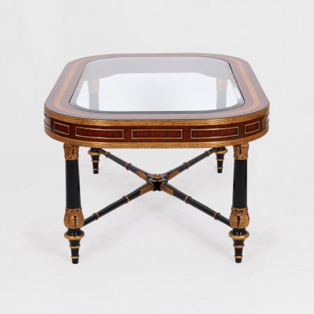 Sofatisch "Karna" 122cm Mahagoni mit Glassplatte