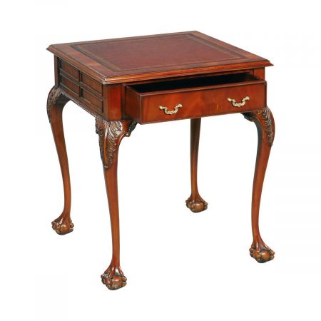 Beistelltisch "BS Square" mit Schublade in Mahagoni Leder Braun