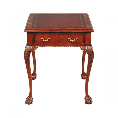 Beistelltisch "BS Square" mit Schublade in Mahagoni Leder Braun