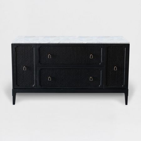 Retro Sideboard "Ryder" mit Marmor Platte, schwarz