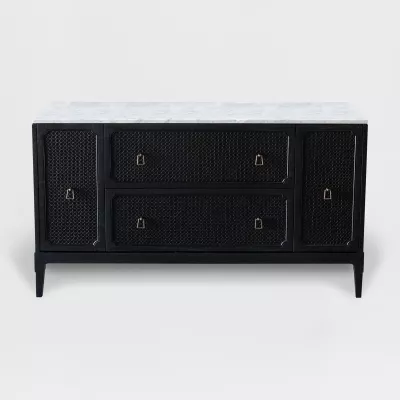 Retro Sideboard "Ryder" mit Marmor Platte, schwarz