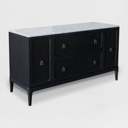 Retro Sideboard "Ryder" mit Marmor Platte, schwarz