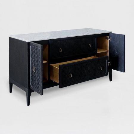 Retro Sideboard "Ryder" mit Marmor Platte, schwarz