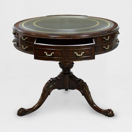 "Drum Table Chippendale Carved Leather Top" -  kleiner Tisch Grün