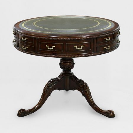 "Drum Table Chippendale Carved Leather Top" -  kleiner Tisch Grün