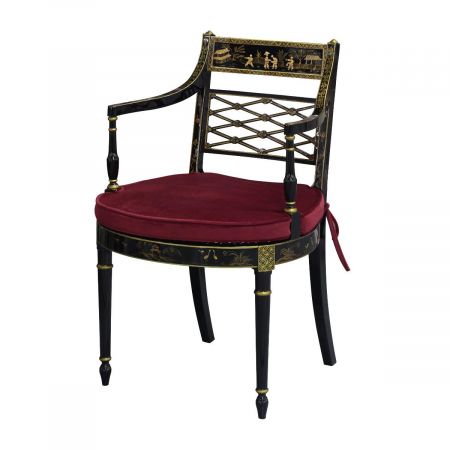 Edler aufwendig verzierter Stuhl Chinoiserie in schwarz mit goldenen Details Dekostuhl Beistellstuhl