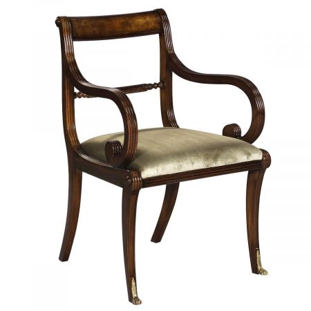 Regency Dining Armchair in Burl mit Stoffbezug