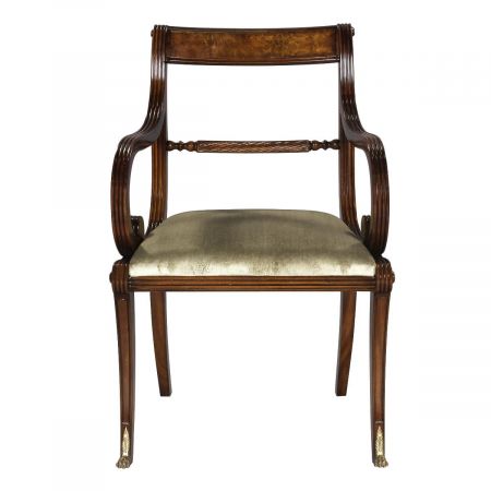 Regency Dining Armchair in Burl mit Stoffbezug