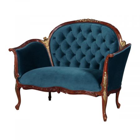 Sofa, French, "Antoinette" mit edlem Stoffbezug und vergoldeter Holzoptik