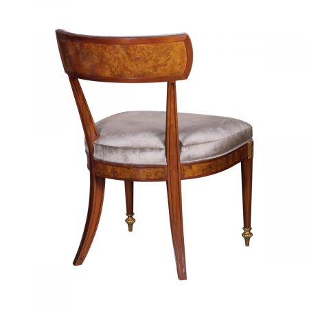 Stuhl "Clara" in Burl mit Leder in Braun