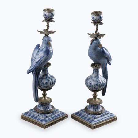 Porzellan Kerzenständer Papagei Vogel Rechts