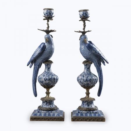 Porzellan Kerzenständer Papagei Vogel Rechts