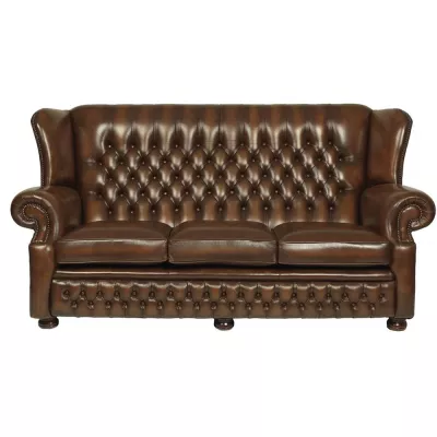 "Abigail" original Chesterfield Sofa Echtleder 3-Sitzer englisches Ledersofa