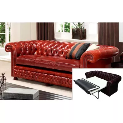 "Dexter" Chesterfield Schlafsofa 2-Sitzer Echtleder Schlafsofa (Matratze: 95cm)