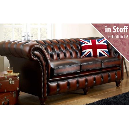Original englisches Chesterfield Sofa "Empire" in Stoff, 3 Sitzer