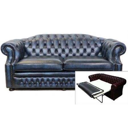 Chesterfield Sofa "Hugo" original 3-Sitzer Schlaffsofa (Matratze: 115cm)