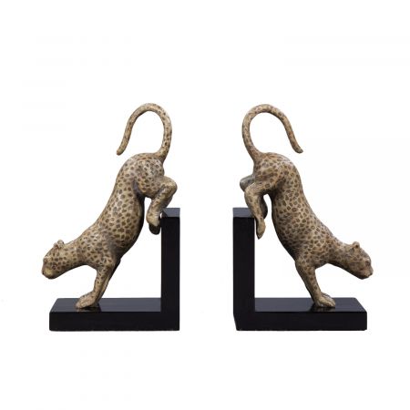 "Buchstützen Leoparden" Bronzefiguren Book Ends