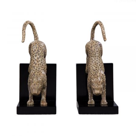 "Buchstützen Leoparden" Bronzefiguren Book Ends
