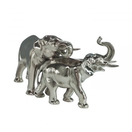 "Zwei Elefanten" vernickelte Bronzefiguren mit handbemalten Akzenten