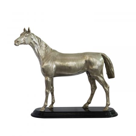 "Stehendes Pferd" vernickelte Bronzefigur mit handbemalten Details