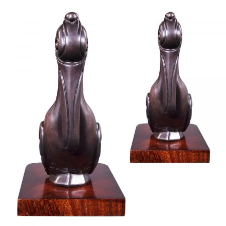 "Zwei Pelikane" Buchstützen Bronzefiguren