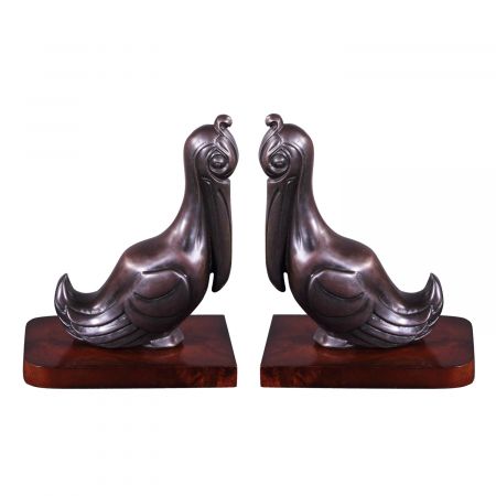 "Zwei Pelikane" Buchstützen Bronzefiguren