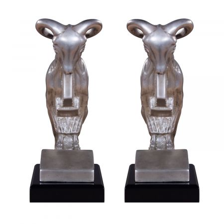 "Buchstützen Steinböcke" vernickelte Bronzefiguren