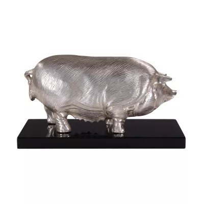 "Schwein" vernickelte Bronzefigur mit handbemalten Details