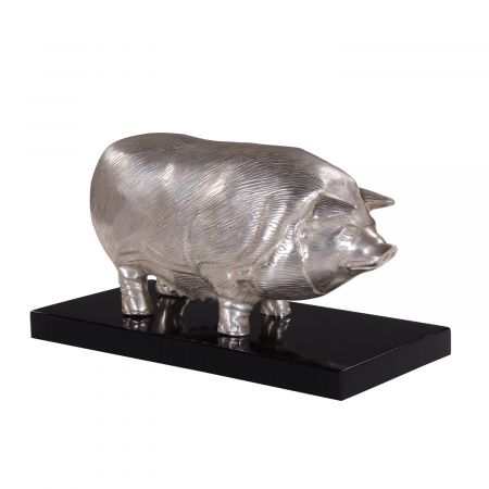"Schwein" vernickelte Bronzefigur mit handbemalten Details
