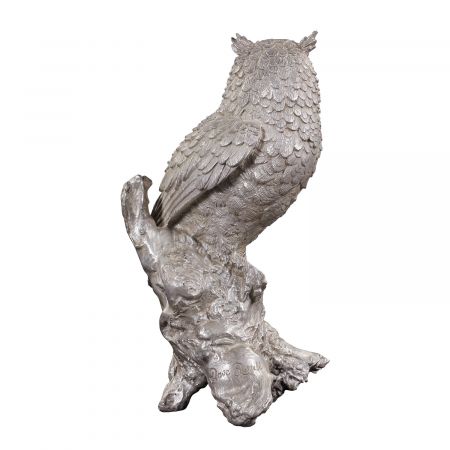 "Eule" vernickelte Bronzefigur mit handbemalten Details