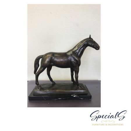 "Pferd auf Marmorsockel" Bronzefigur