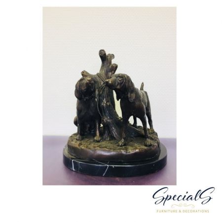 "Hunde auf Marmorsockel" Bronzefigur