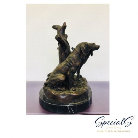 "Hunde auf Marmorsockel" Bronzefigur