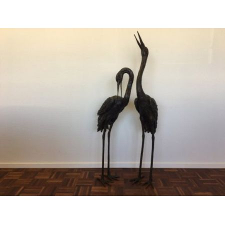 Paar Bronzefiguren "2 Kraniche", Antique Finish