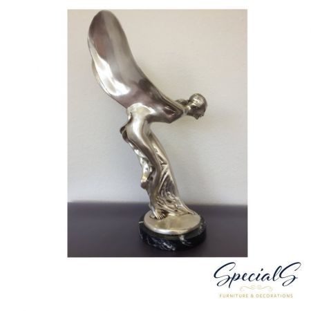 "Geflügeltes Mädchen" vernickelte Bronzefigur mit handbemalten Details