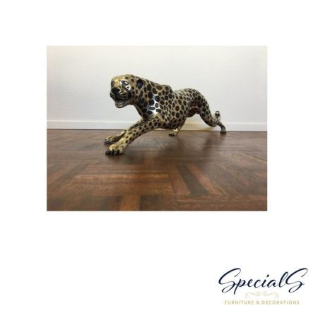 "Gepard" Bronzefigur vernickelt mit handbemalten Akzenten