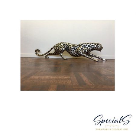 "Gepard" Bronzefigur vernickelt mit handbemalten Akzenten