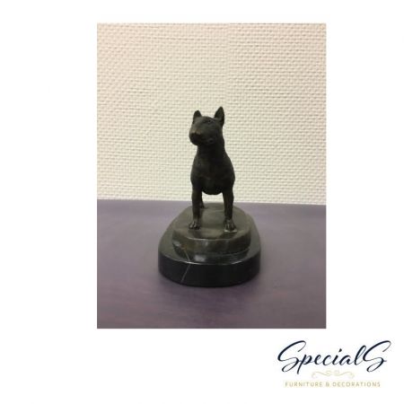 "Englischer Bull Terrier auf Marmorsockel" Bronzefigur