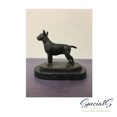 "Englischer Bull Terrier auf Marmorsockel" Bronzefigur
